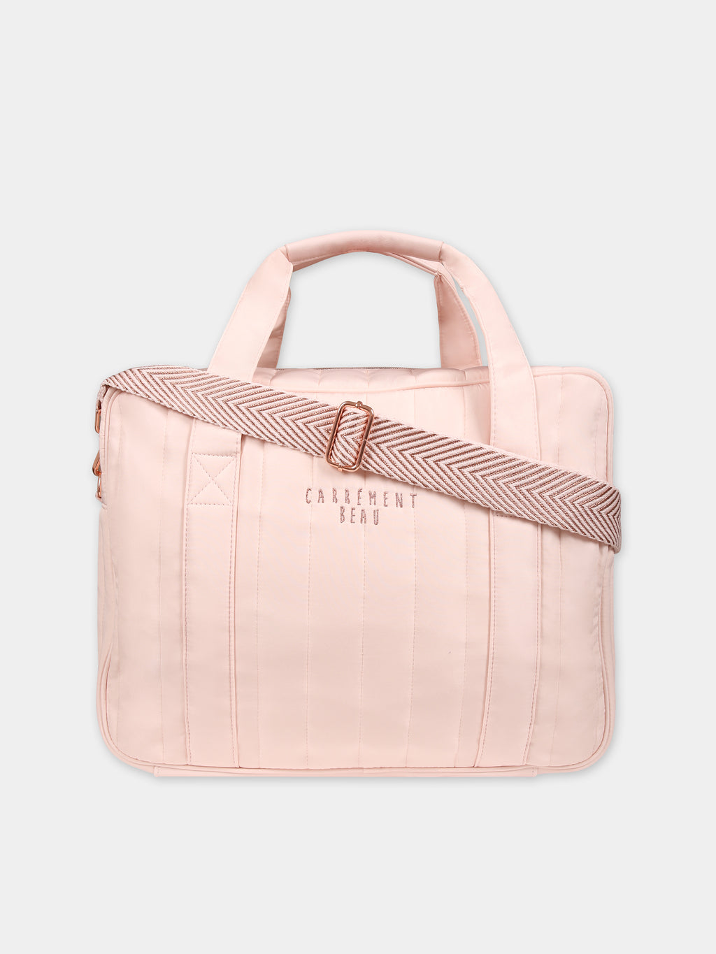 Pink changing bag for baby girl with logo